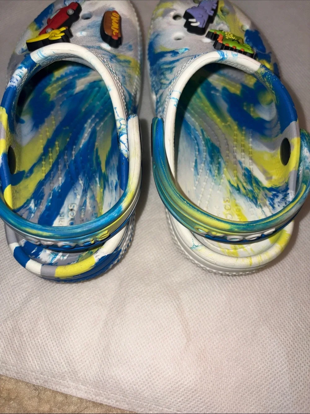 Crocs Classic Marbled Clog Blue Yellow White Toddler Size C8 With Jibbitz Charms